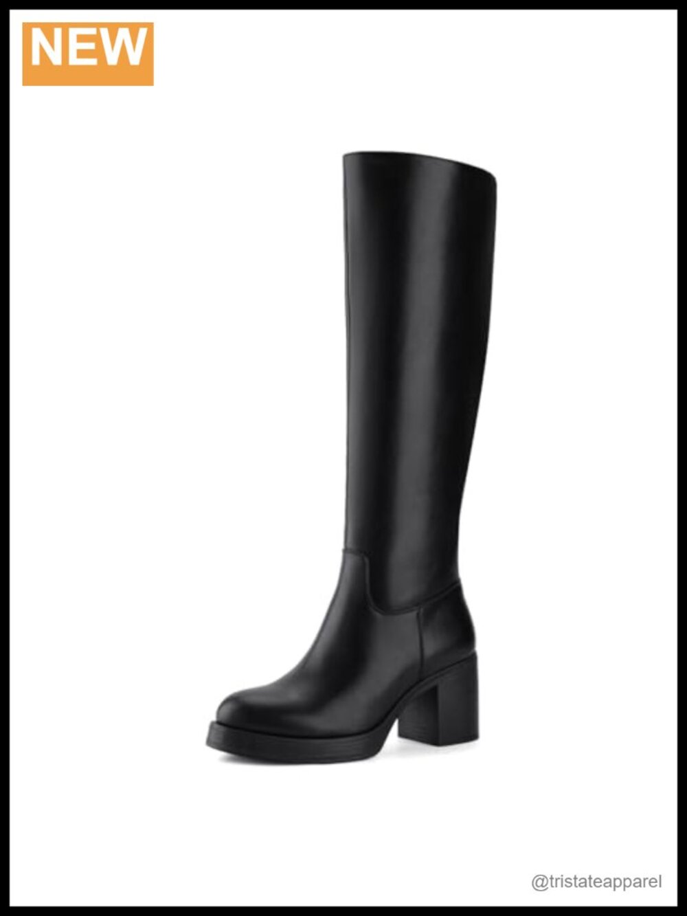PU Leather Knee High Platform Boots Chunky Heel Side Zipper